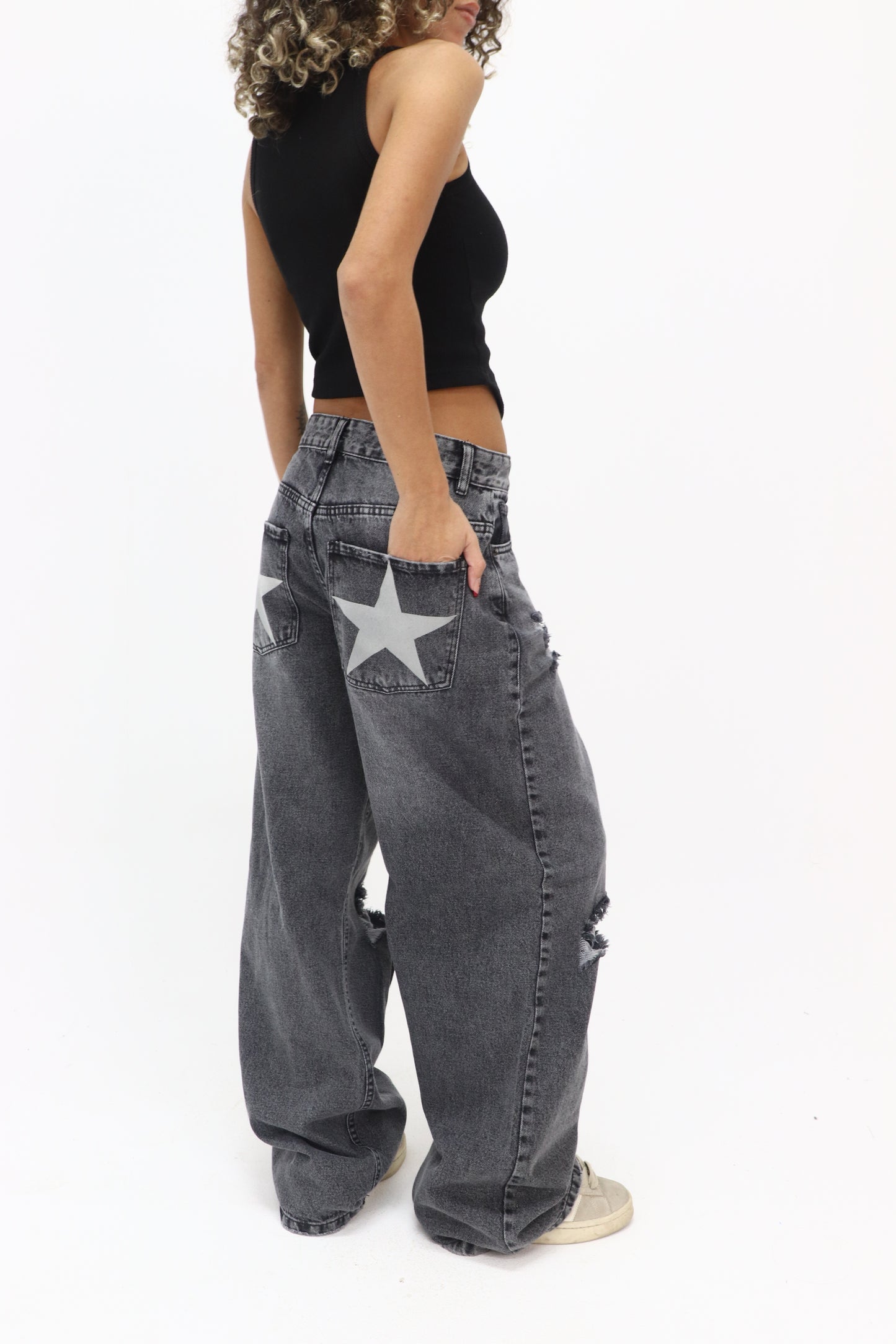 Star pants in washed grey