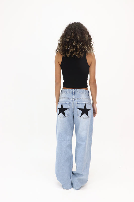 Star pants in washed blue