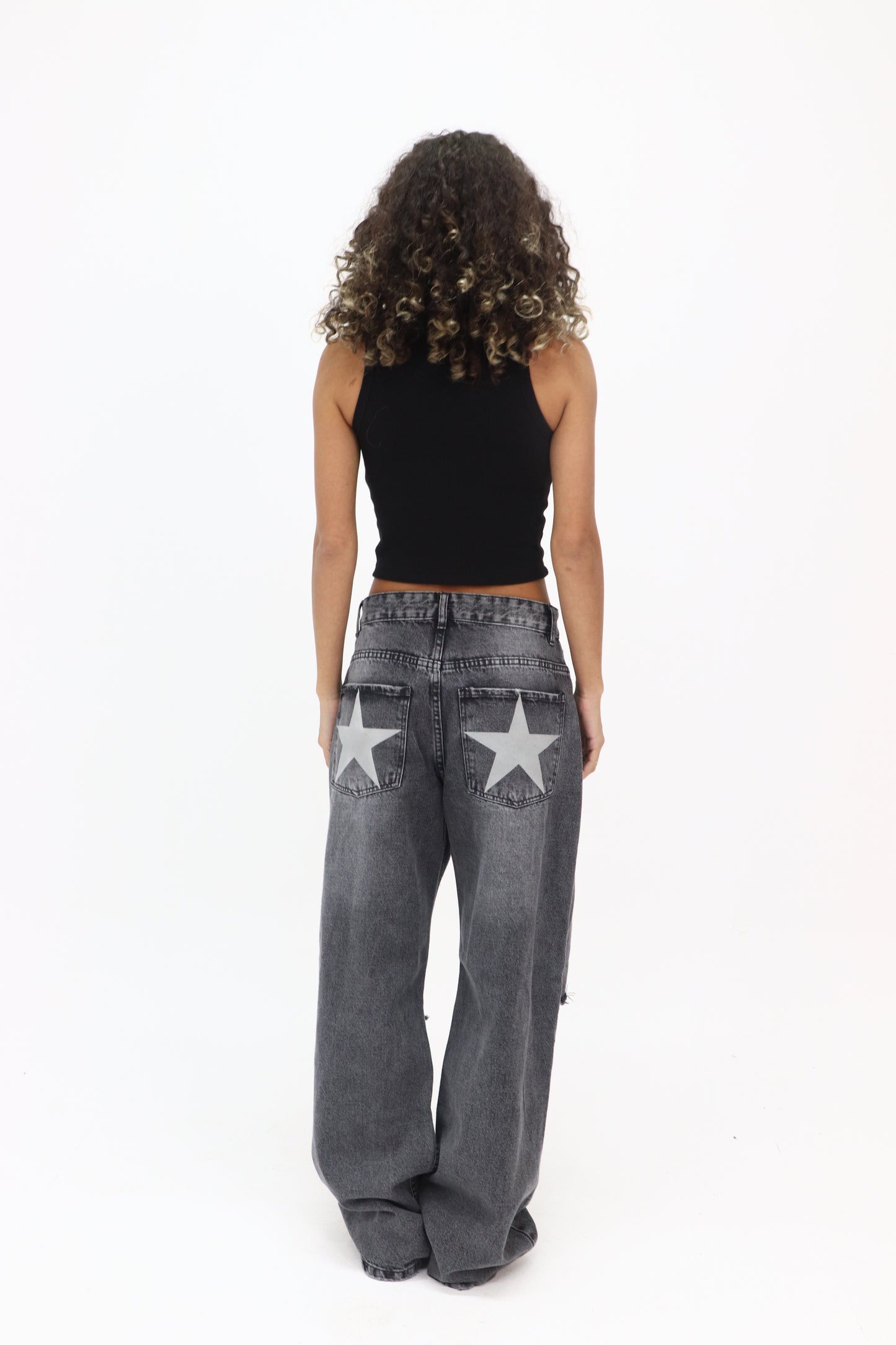 Star pants in washed grey