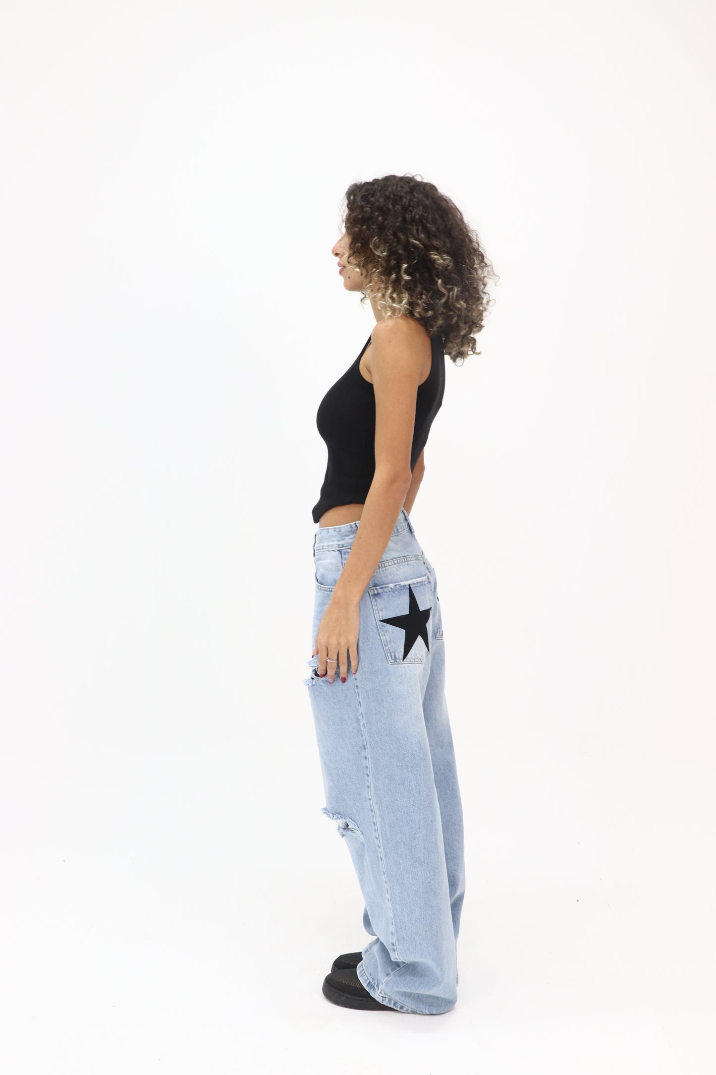 Star pants in washed blue