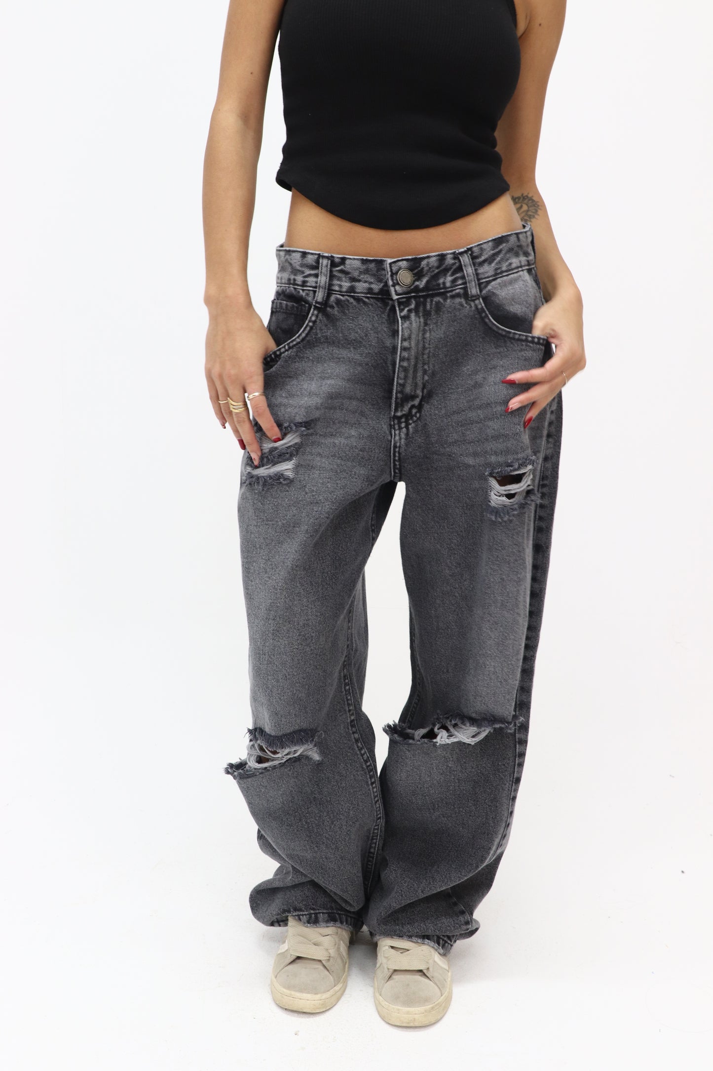 Star pants in washed grey