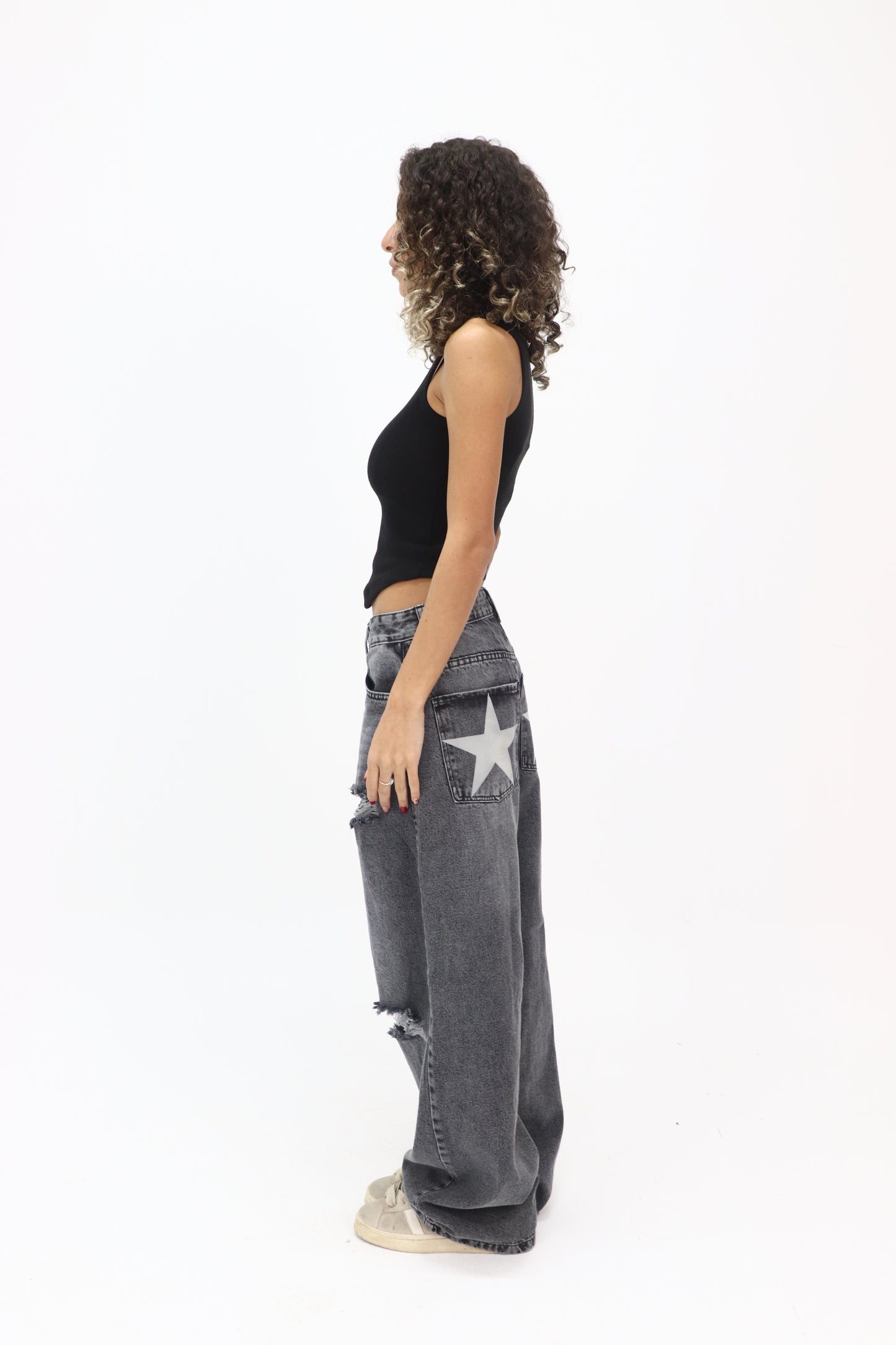 Star pants in washed grey