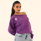 off-shoulder sweatshirt in purple