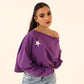 off-shoulder sweatshirt in purple