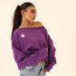 off-shoulder sweatshirt in purple